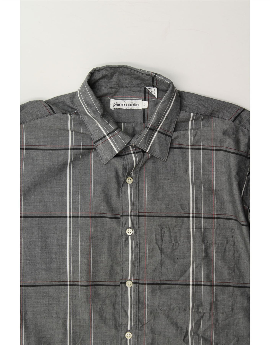 PIERRE CARDIN Mens Short Sleeve Shirt Large Grey Check Cotton Vintage Pierre Cardin and Second-Hand Pierre Cardin from Messina Hembry 