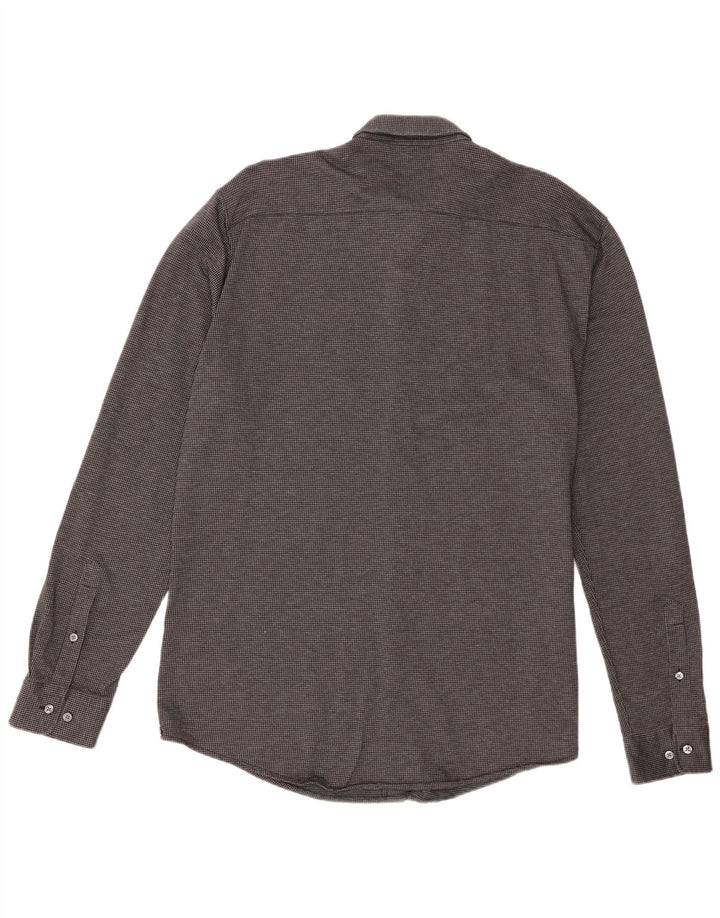 Мужская рубашка узкого кроя Hugo Boss 2XL черная с узором "гусиные лапки"