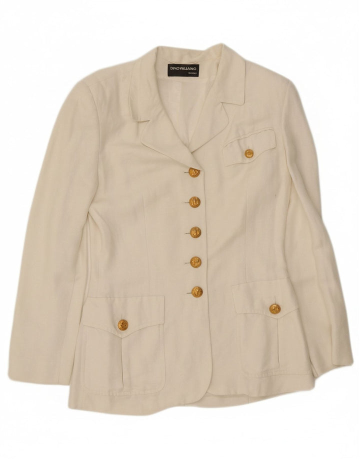 DINO VALIANO Womens 5 Button Blazer Jacket EU 36 Small White Linen Vintage Dino Valiano and Second-Hand Dino Valiano from Messina Hembry 