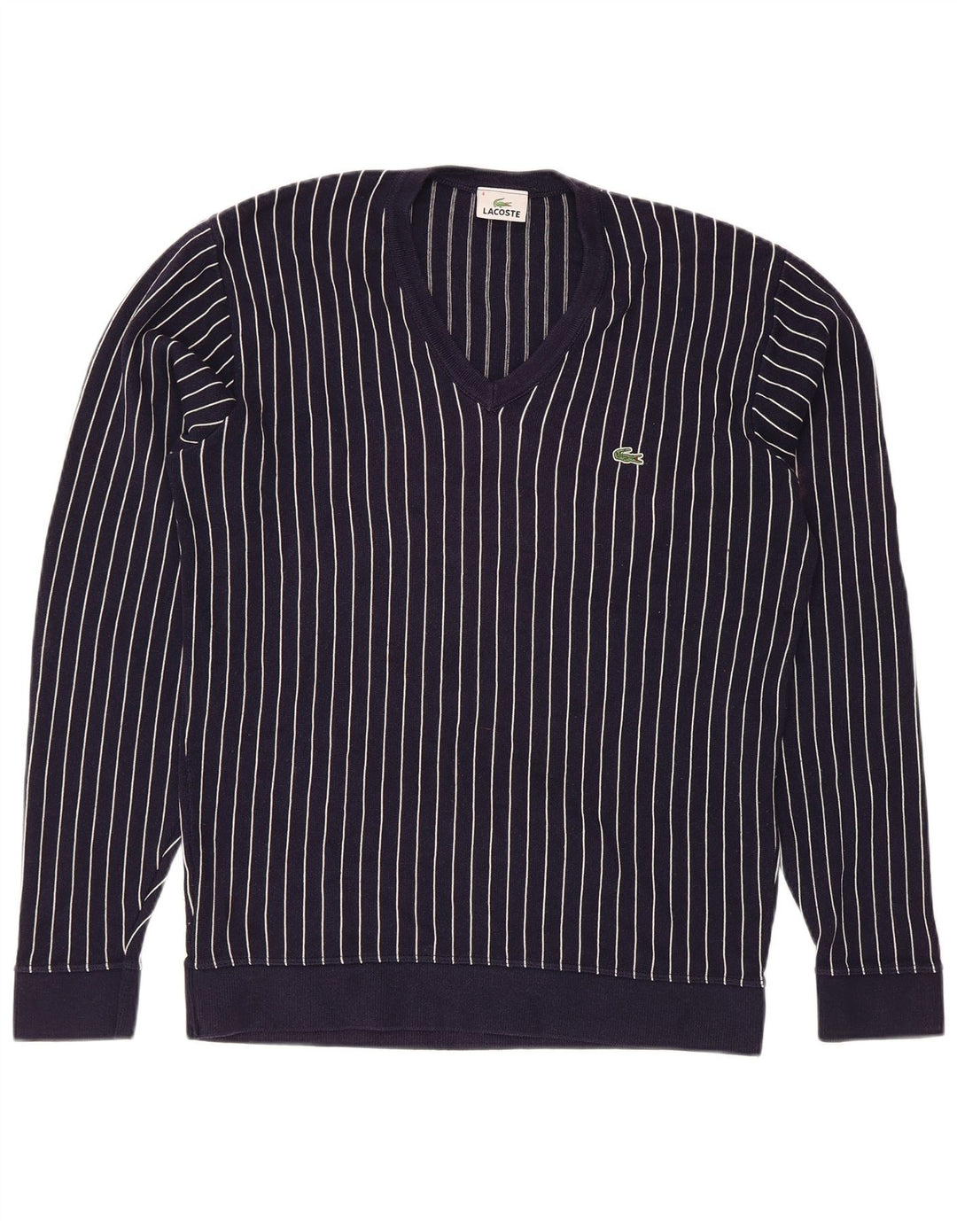 Мужской джемпер с v-образным вырезом Lacoste, размер 4, средний, темно-синий в полоску