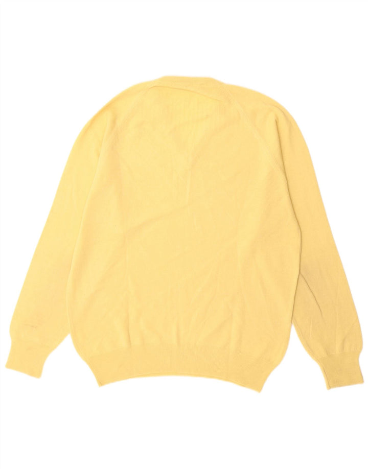 Винтажный мужской джемпер с v-образным вырезом, большой желтый свитер из натуральной шерсти