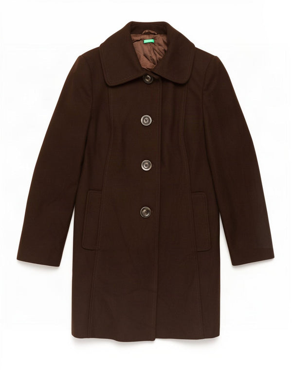 Женское пальто Benetton IT 46, большое, коричневое, шерсть