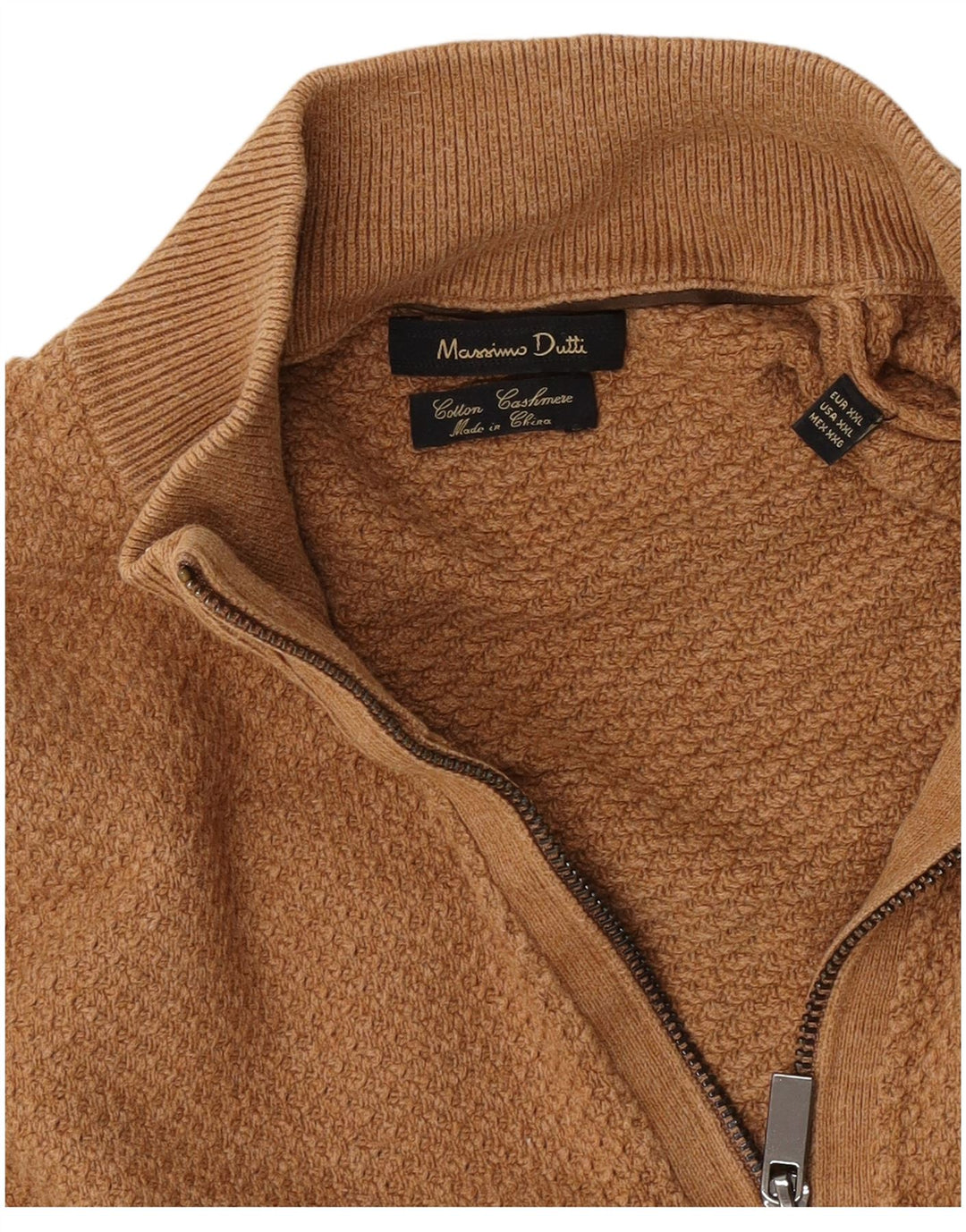 Massimo Dutti Мужской свитер с воротником на молнии 2XL Коричневый хлопок