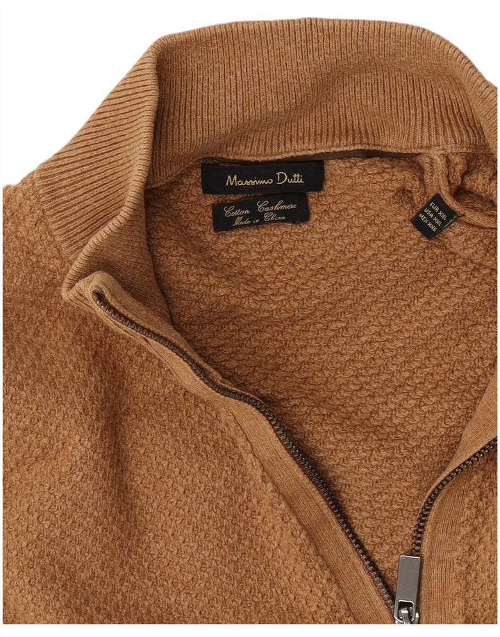 Massimo Dutti Мужской свитер с воротником на молнии 2XL Коричневый хлопок