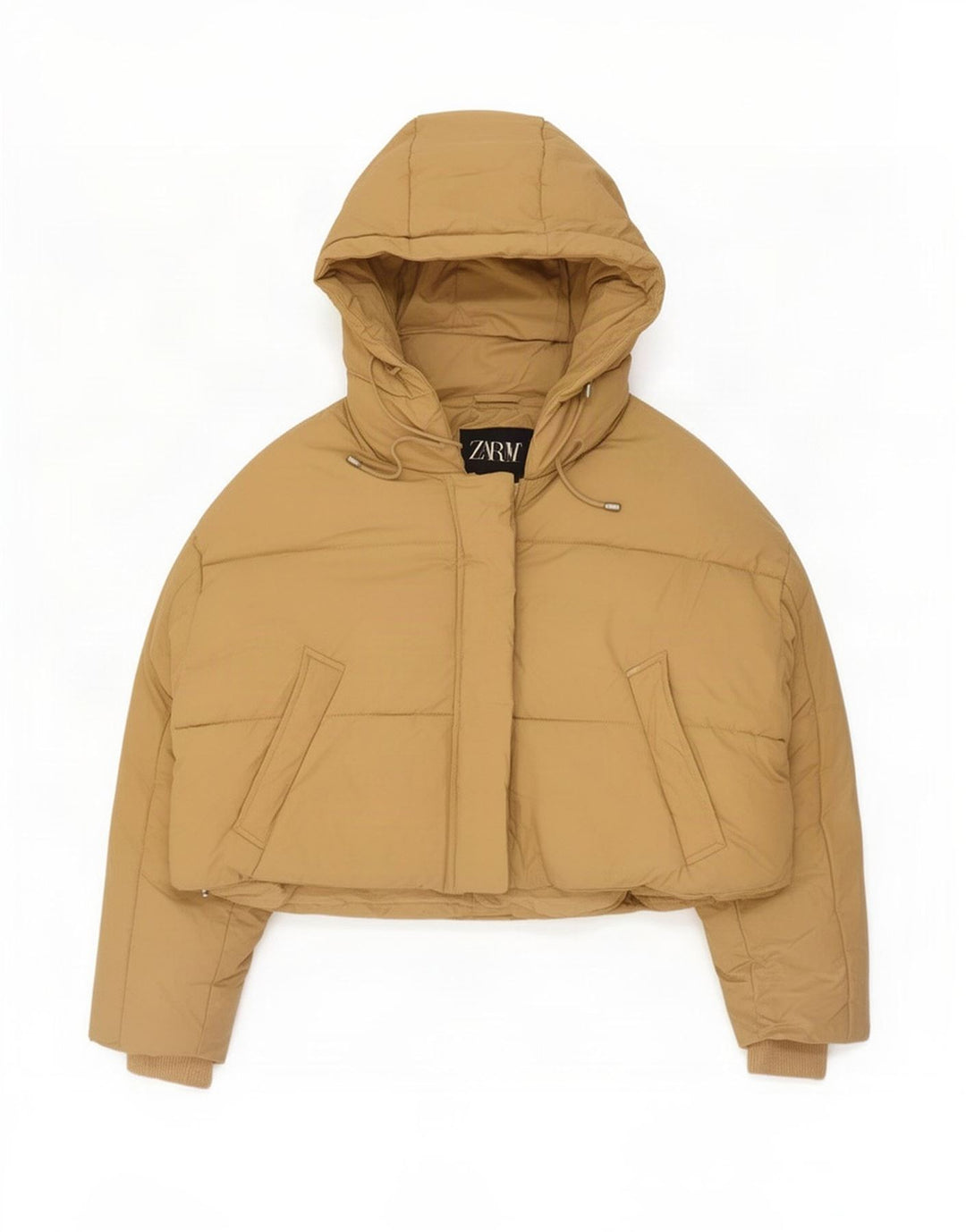 Женская пуховая куртка оверсайз с капюшоном Zara UK 14, средний бежевый