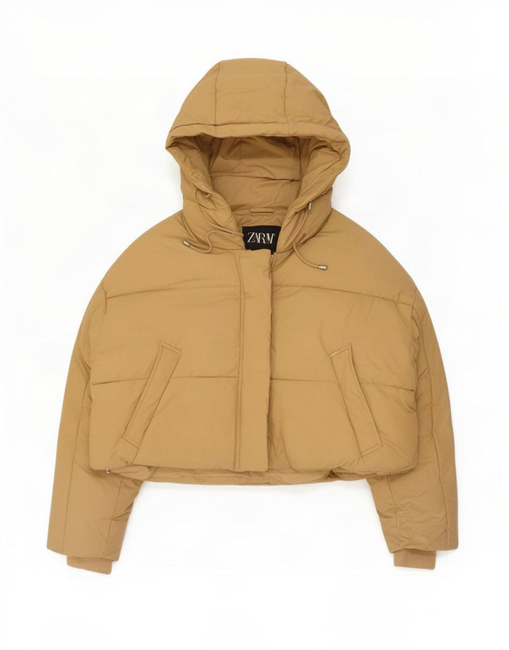 Женская пуховая куртка оверсайз с капюшоном Zara UK 14, средний бежевый