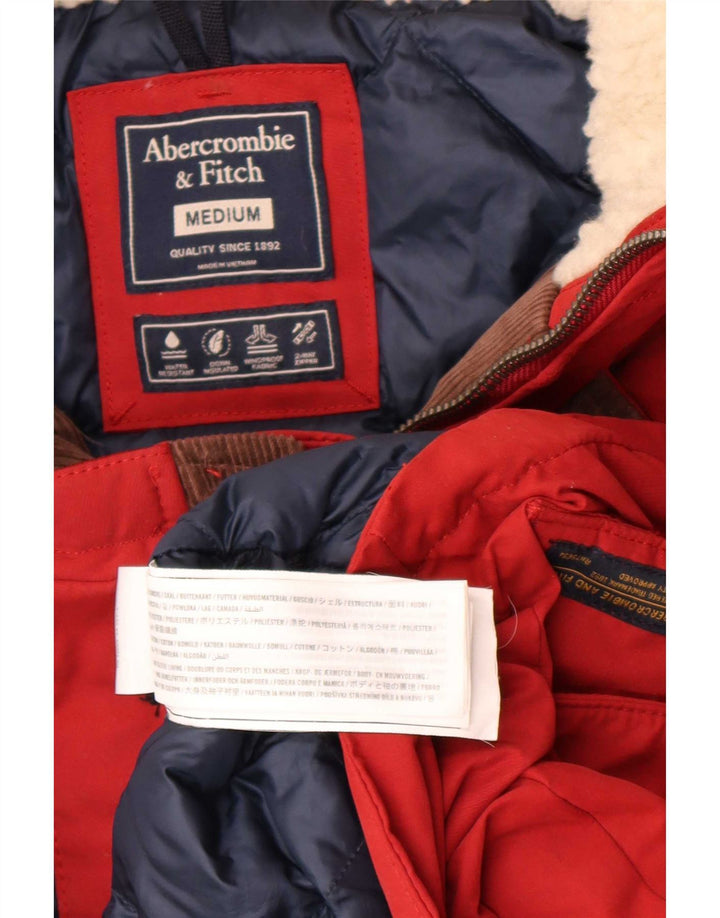 Мужское стеганое пальто с капюшоном Abercrombie & Fitch UK 38, средний красный полиэстер