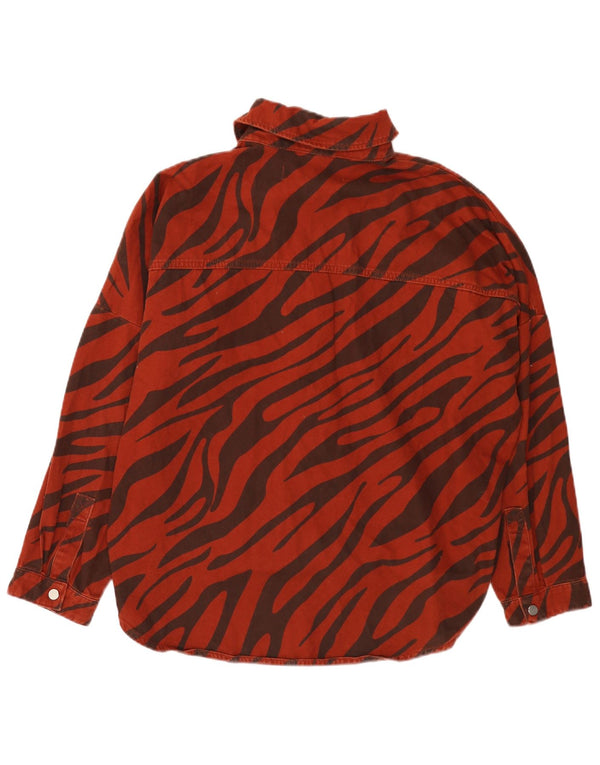 Женская джинсовая рубашка оверсайз Zara UK 14, средний красный с животным принтом