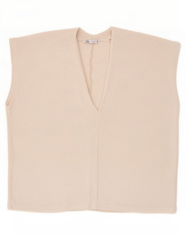 Женская блузка оверсайз Zara Top UK 14, средний бежевый вискоза