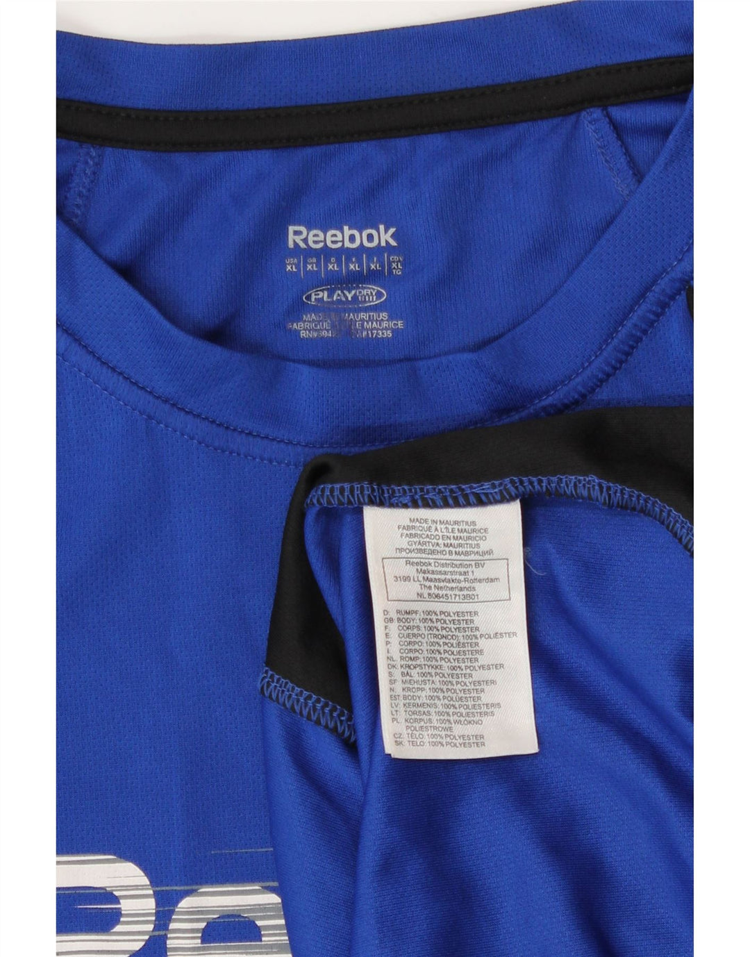 Мужская футболка с рисунком Reebok, верх XL, синяя, полиэстер с цветными блоками