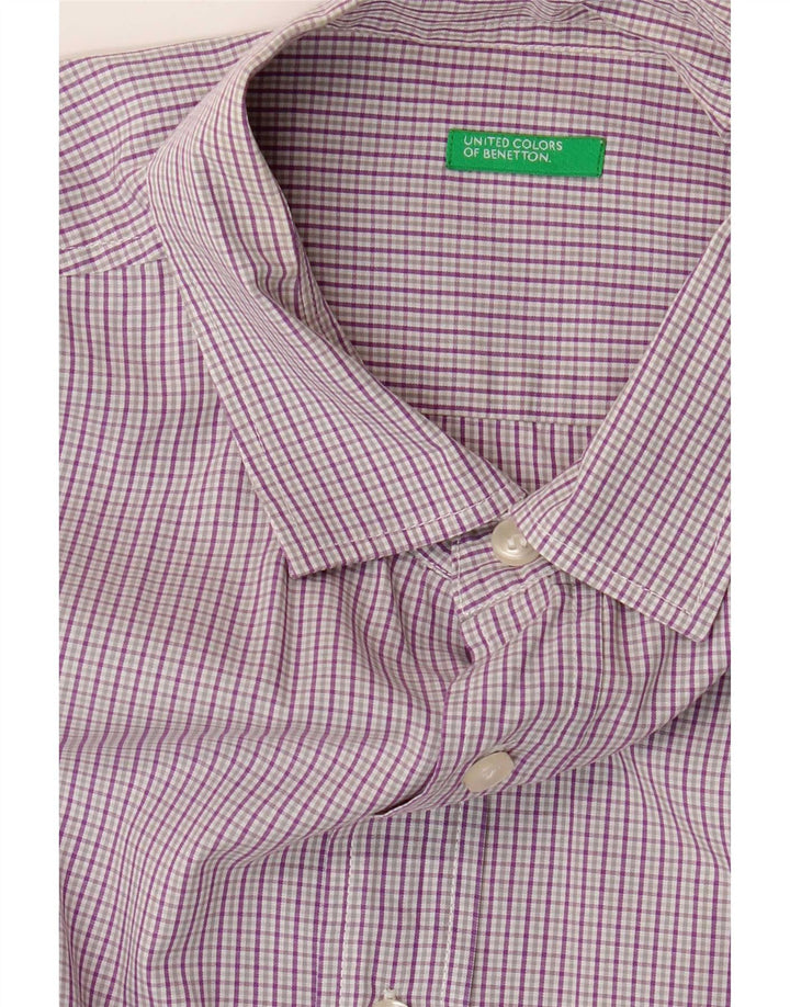 Мужская рубашка с коротким рукавом Benetton, большая фиолетовая клетка