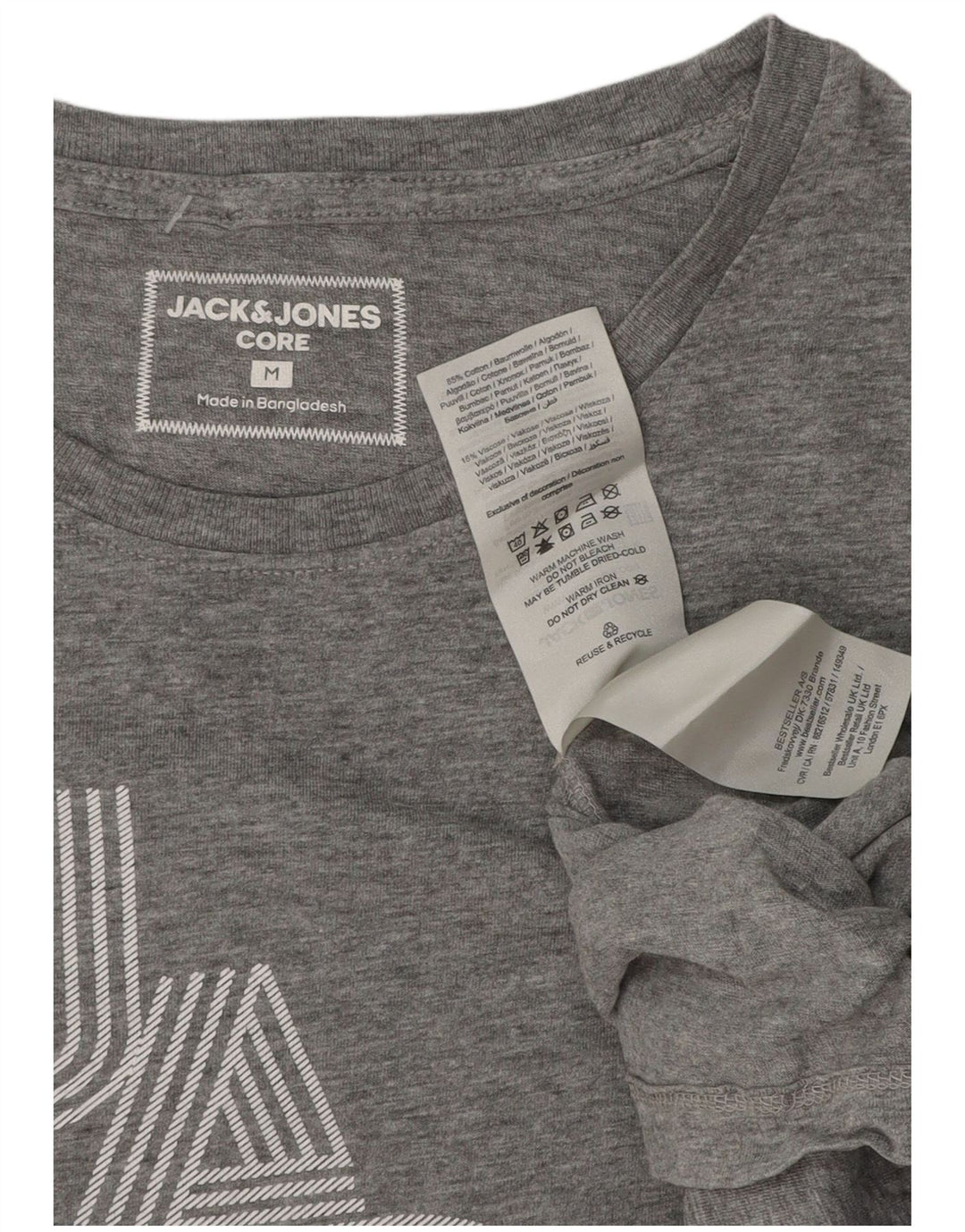 Мужская футболка с рисунком Jack & Jones, хлопковый топ среднего серого цвета с крапинками