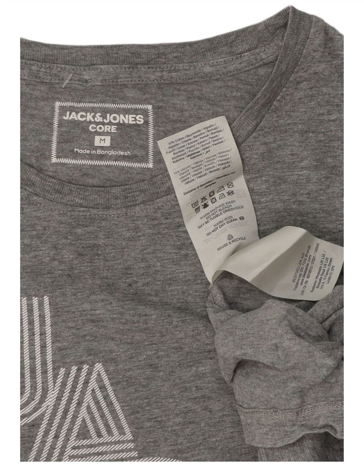 Мужская футболка с рисунком Jack & Jones, хлопковый топ среднего серого цвета с крапинками