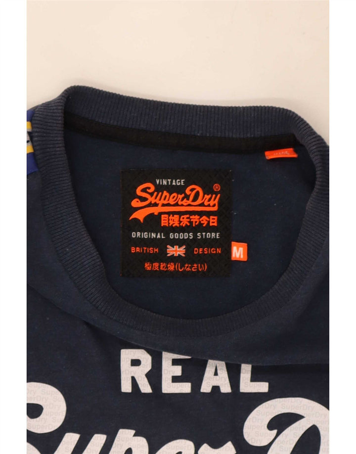 Superdry Мужская футболка с рисунком с длинным рукавом, средний темно-синий
