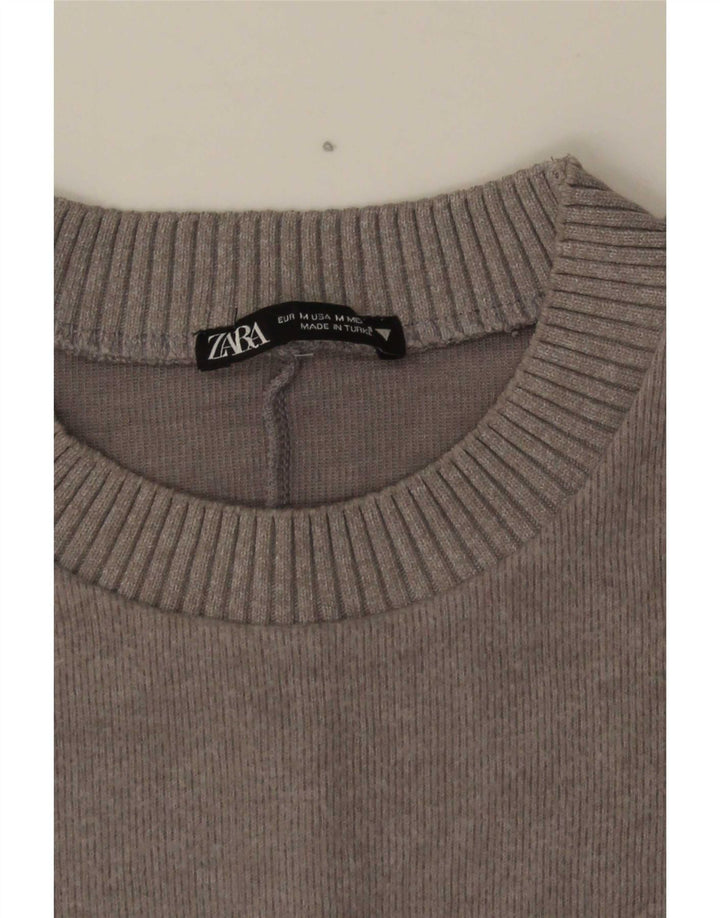 Женский укороченный джемпер с круглым вырезом Zara UK 14, средний серый цвет