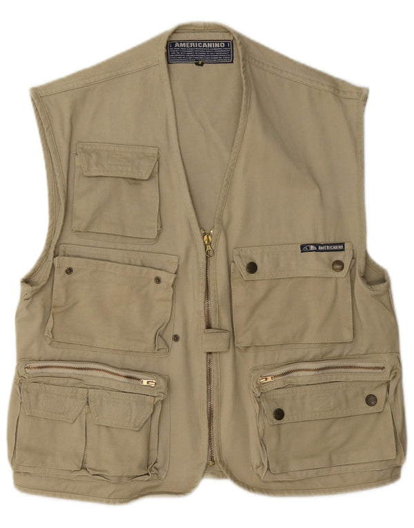 Americanino Mens Utility Gilet Small Khaki Cotton