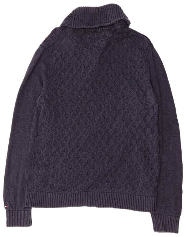 TOMMY HILFIGER Мужской джемпер с отложным воротником, большой темно-синий хлопковый свитер