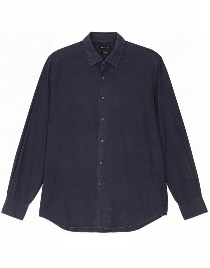 Мужская рубашка Massimo Dutti XL темно-синяя, хлопок