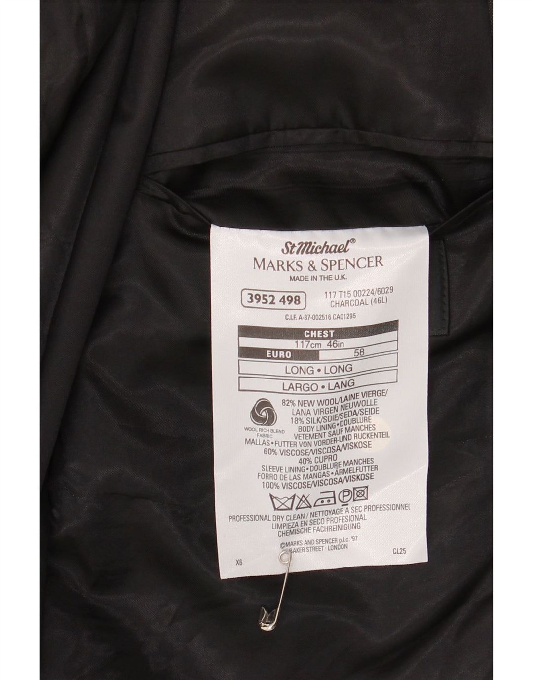 Мужской длинный пиджак на двух пуговицах Marks & Spencer, Великобритания, 46 XL, серый, новая шерсть
