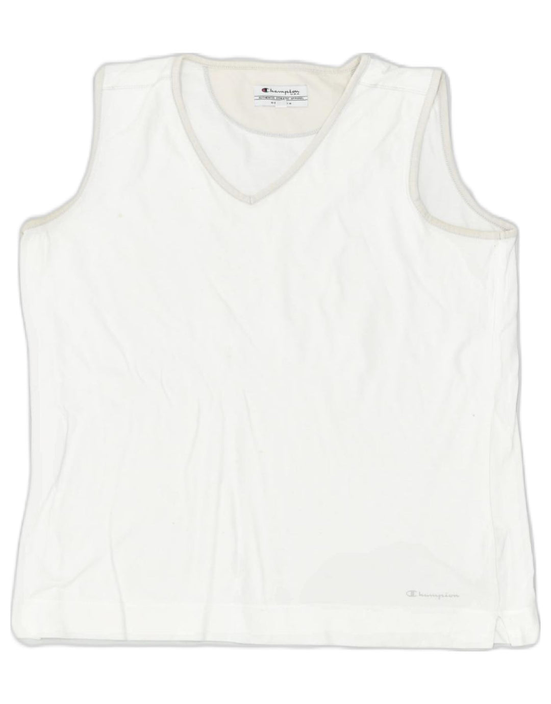 CHAMPION Womens Vest Top UK 16 Large White Cotton | Vintage | Thrift | Second-Hand | Used Clothing | Messina Hembry 