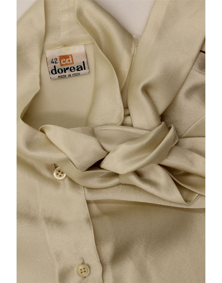 VINTAGE Womens Front Tie Shirt Blouse IT 42 Medium Beige Polyester Vintage Vintage and Second-Hand Vintage from Messina Hembry 