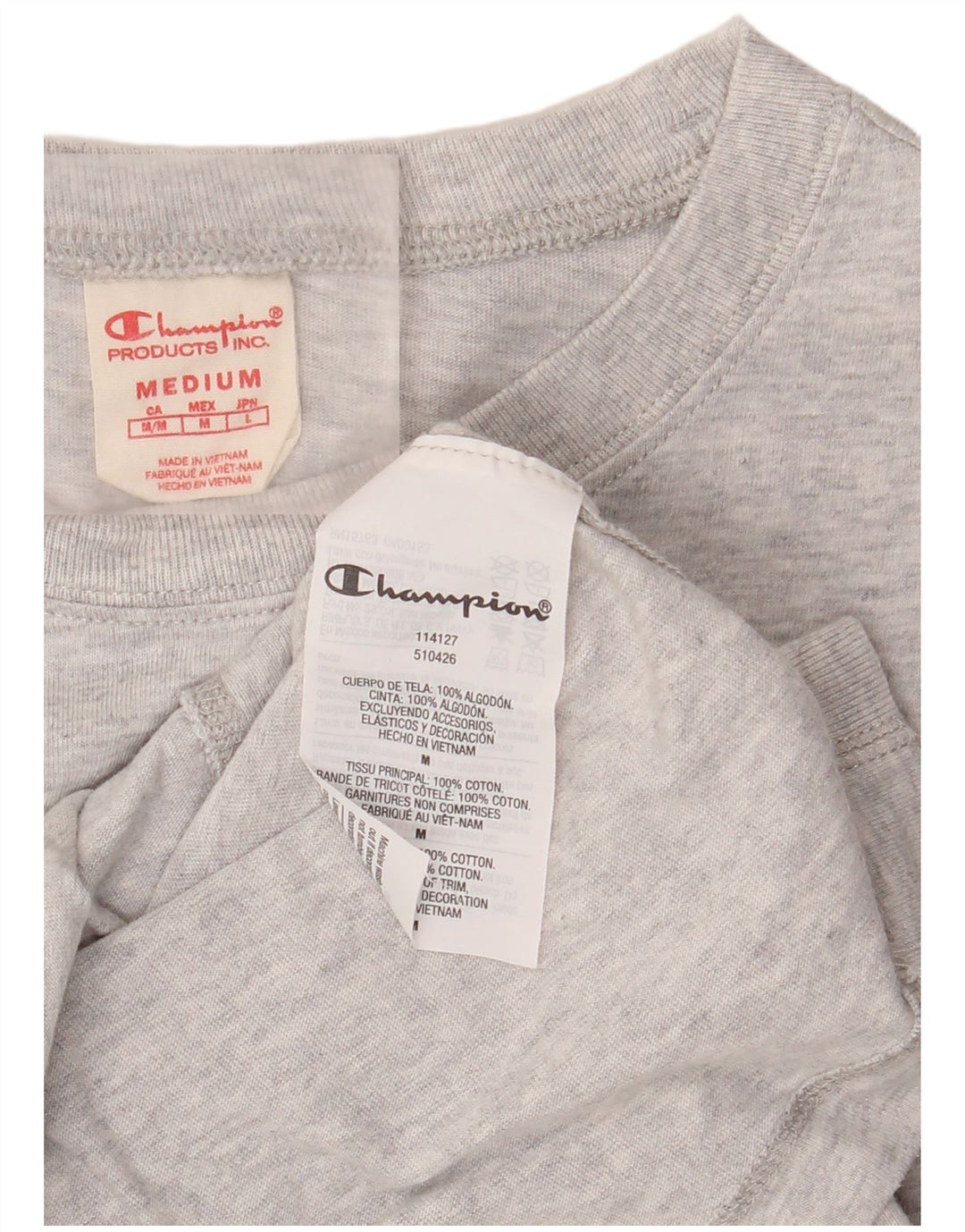 Женская футболка CHAMPION Top UK 14, хлопковая ткань среднего серого цвета с крапинками