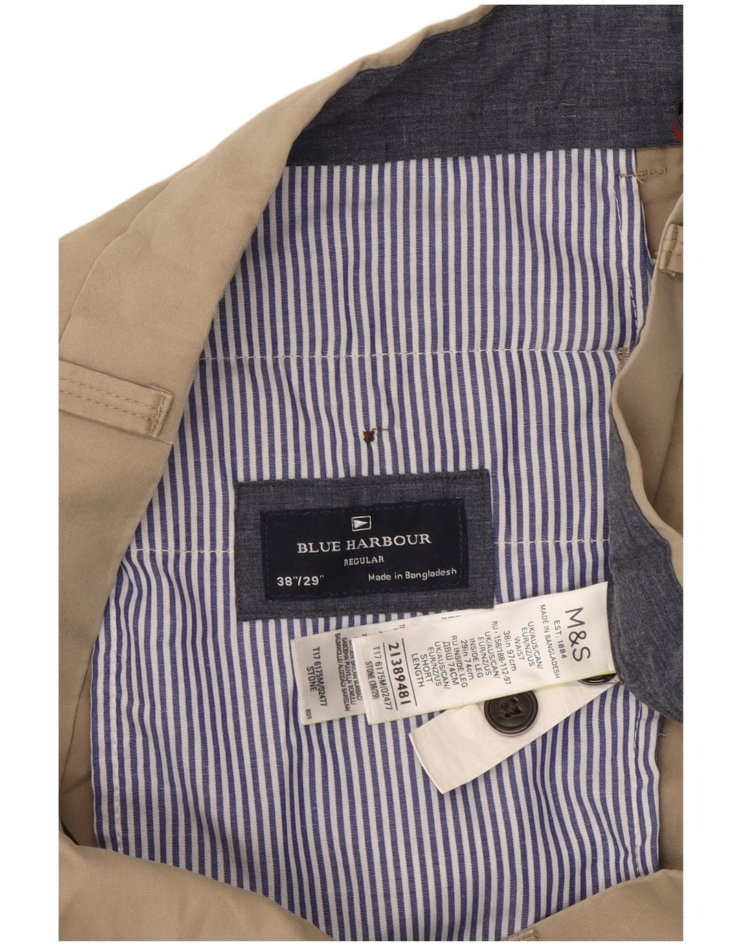 Мужские брюки прямого костюма MARKS & SPENCER Blue Harbour W38 L29 бежевые
