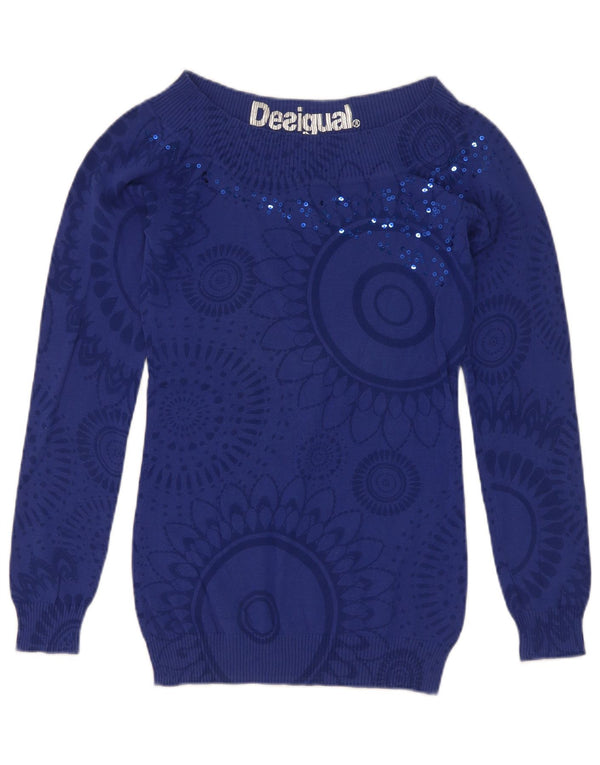 Женский джемпер с вырезом «лодочка» Desigual UK 8, маленький темно-синий с узором пейсли
