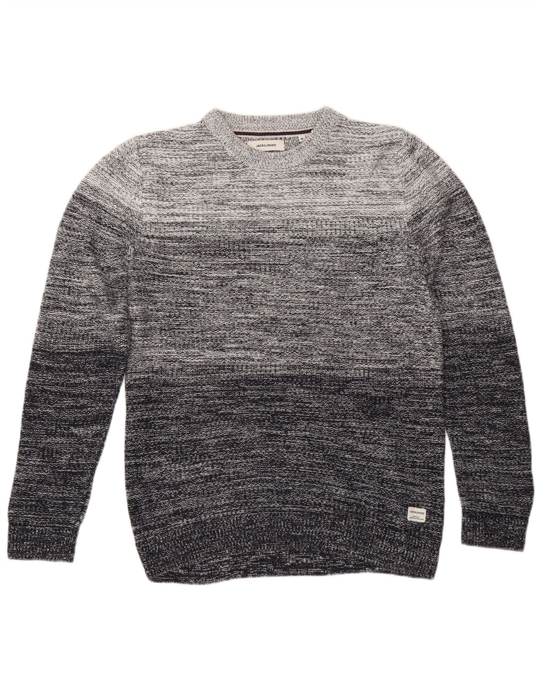 Мужской джемпер с круглым вырезом Jack & Jones, хлопковый свитер среднего серого цвета в полоску