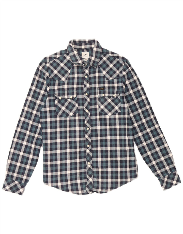 Lee Мужская рубашка узкого кроя, маленькая синяя клетка, хлопок