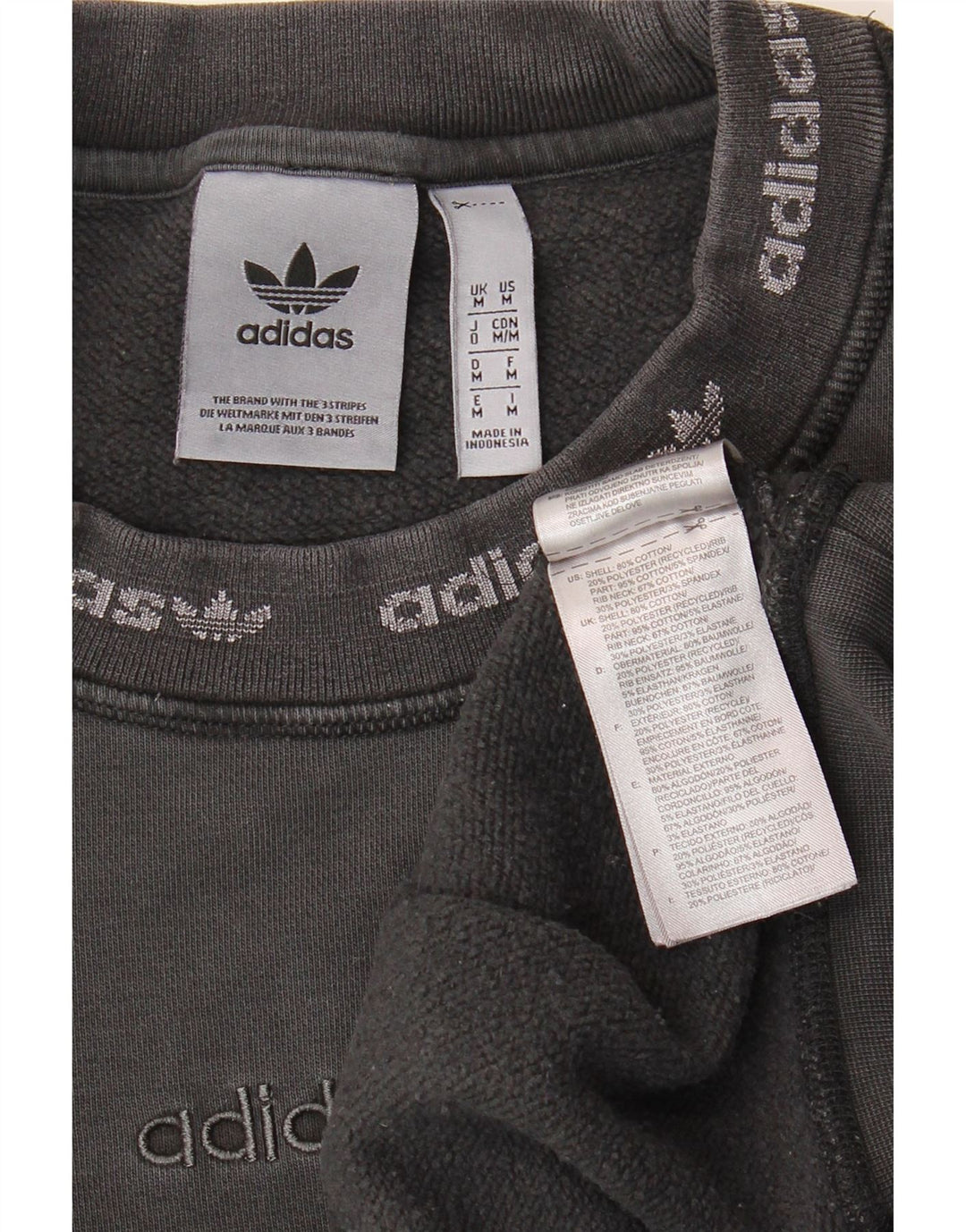 Мужской свитшот свободного кроя ADIDAS с рисунком, хлопковый джемпер среднего серого цвета