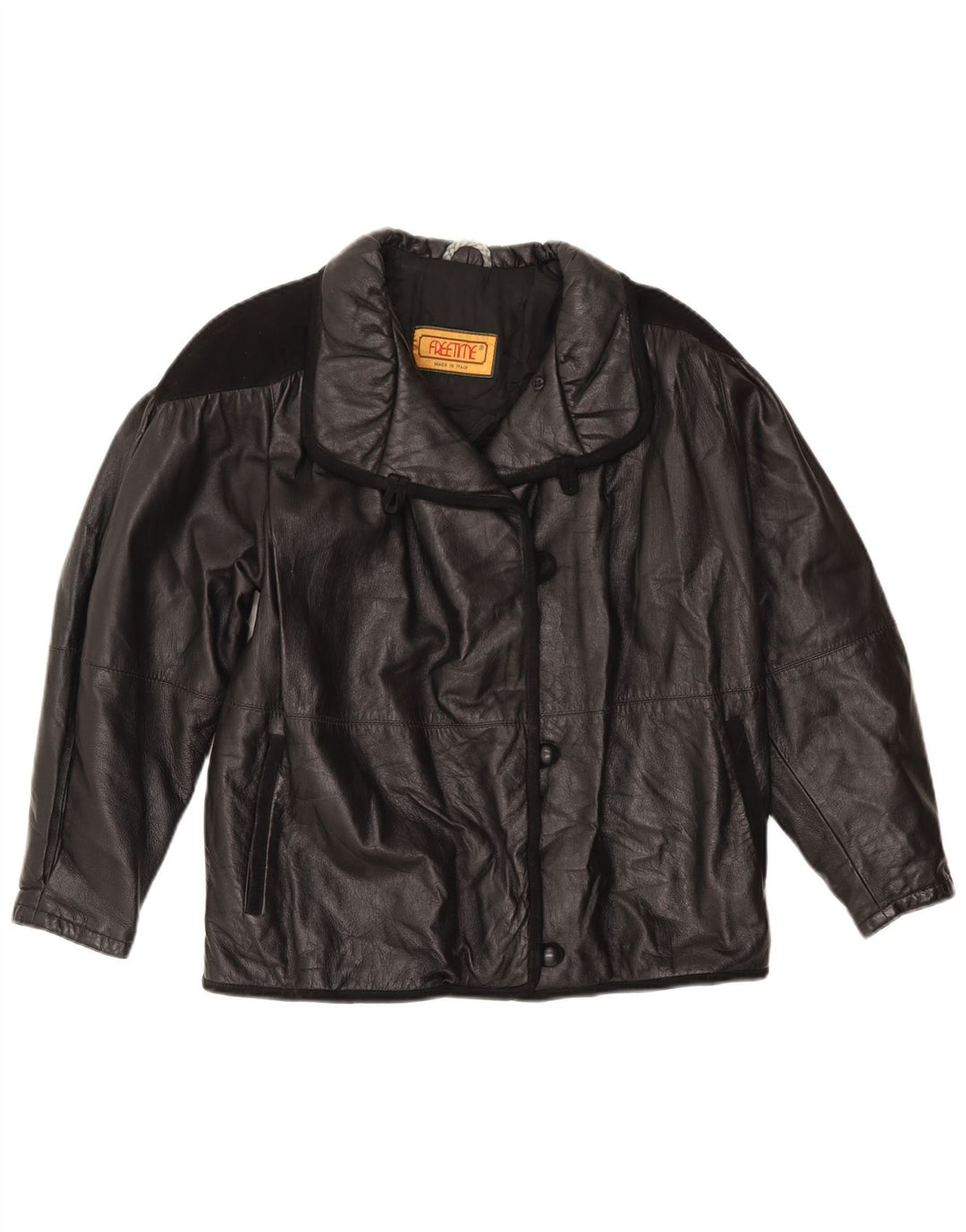 Винтажная женская кожаная куртка UK 18 XL, черная кожа