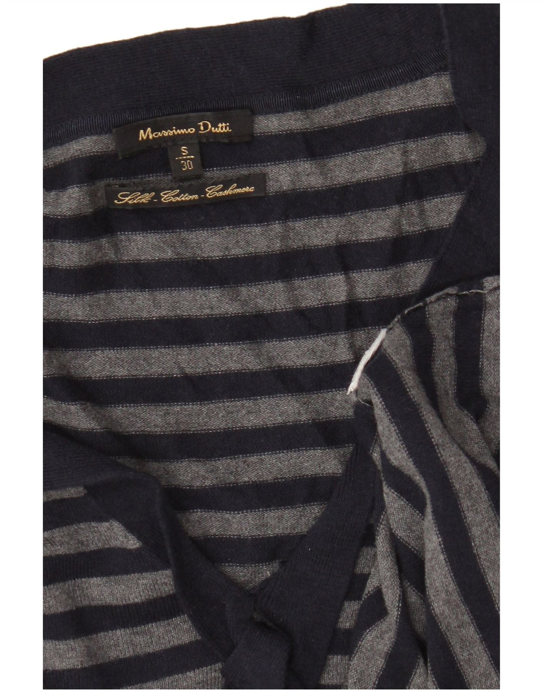 Женский джемпер с v-образным вырезом Massimo Dutti UK 8, маленький темно-синий в полоску