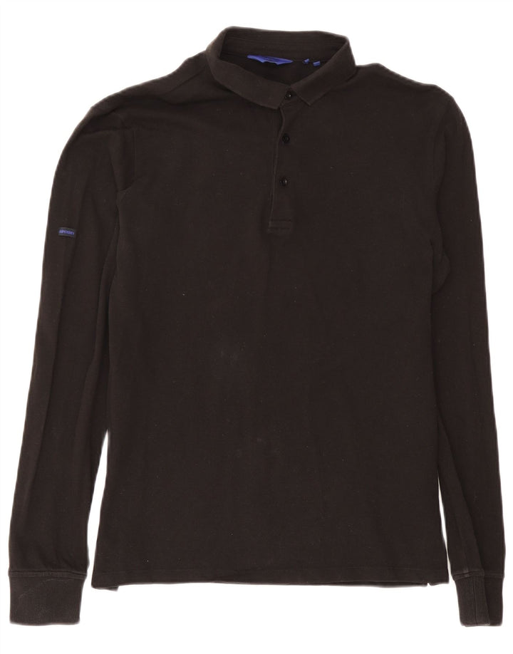 Мужская рубашка-поло с длинным рукавом Superdry, средний черный хлопок, черный цвет
