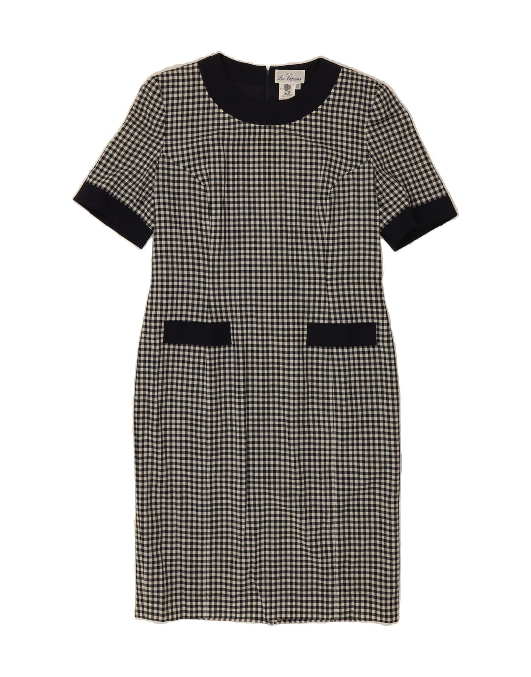 LES COPAINS Womens Sheath Dress IT 46 Large Navy Blue Gingham Wool Vintage Les Copains and Second-Hand Les Copains from Messina Hembry 