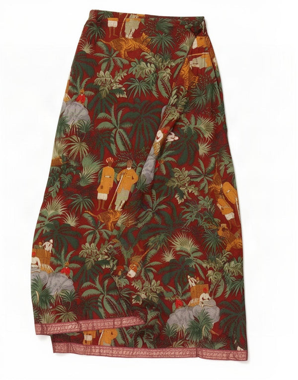 Женская юбка с запахом Krizia Jungle IT 42 Medium W28 Бордовый хлопок с цветочным принтом