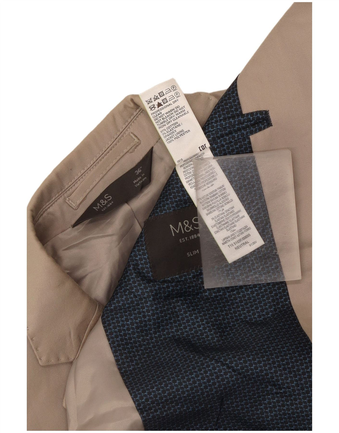 Мужской приталенный пиджак Marks & Spencer с 2 пуговицами, Великобритания, 36, маленький, бежевый