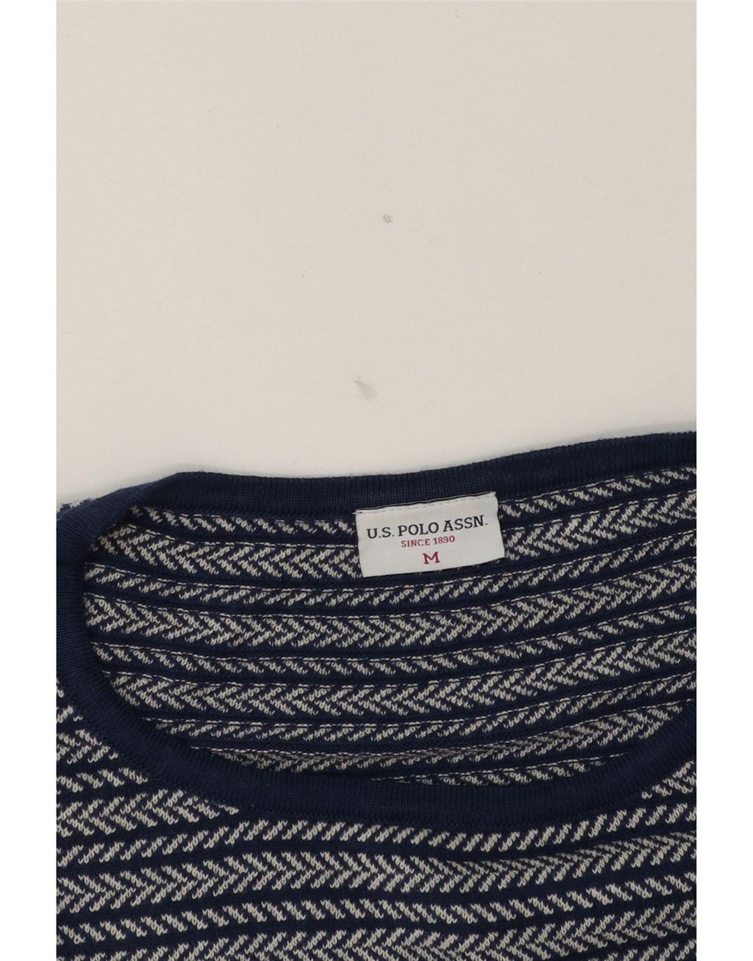 U.S. POLO ASSN. Mens Boat Neck Jumper Sweater Medium Blue Herringbone Vintage U.S. Polo Assn. and Second-Hand U.S. Polo Assn. from Messina Hembry 