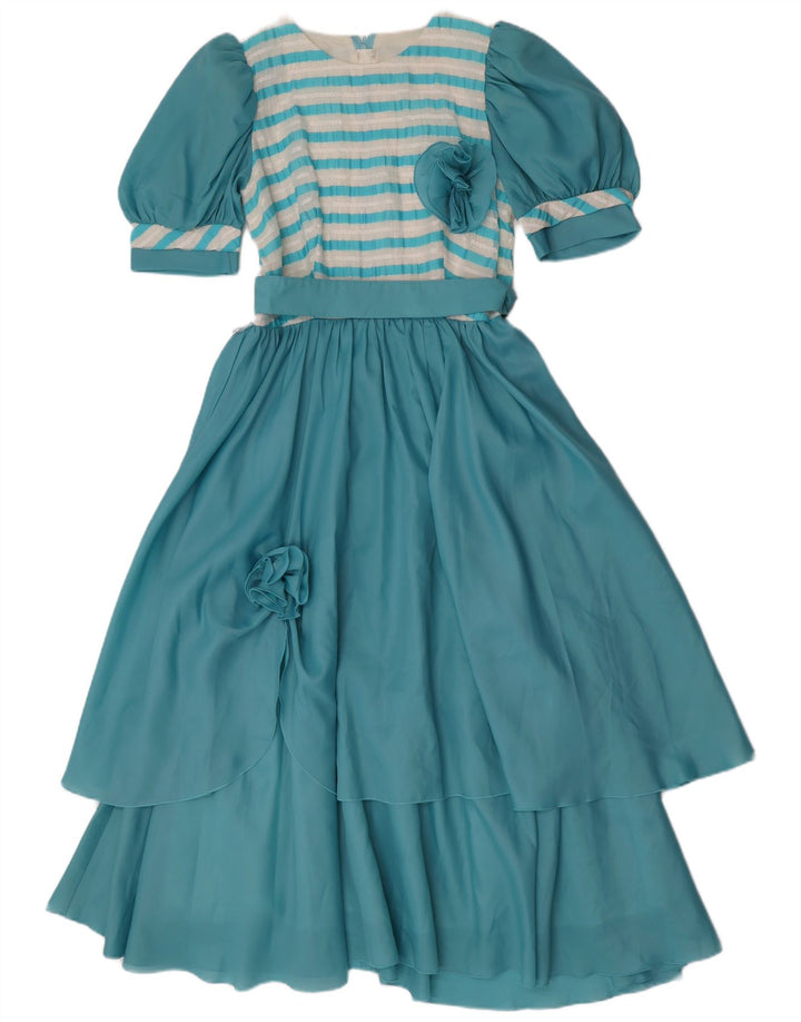 Винтажное женское платье макси IT 36 XS, полиэстер в синюю полоску