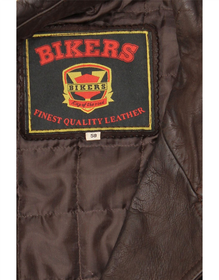 Мужской кожаный пиджак BIKERS на 4 пуговицах IT 58 4XL Коричневый кожаный