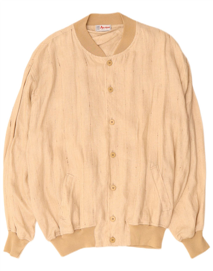 Мужская куртка-бомбер VINTAGE UK 42 XL, бежевая льняная полоска