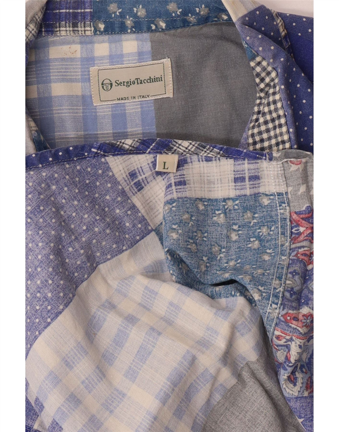 Мужская рубашка с коротким рукавом Sergio Tacchini, большая синяя в стиле пэчворк