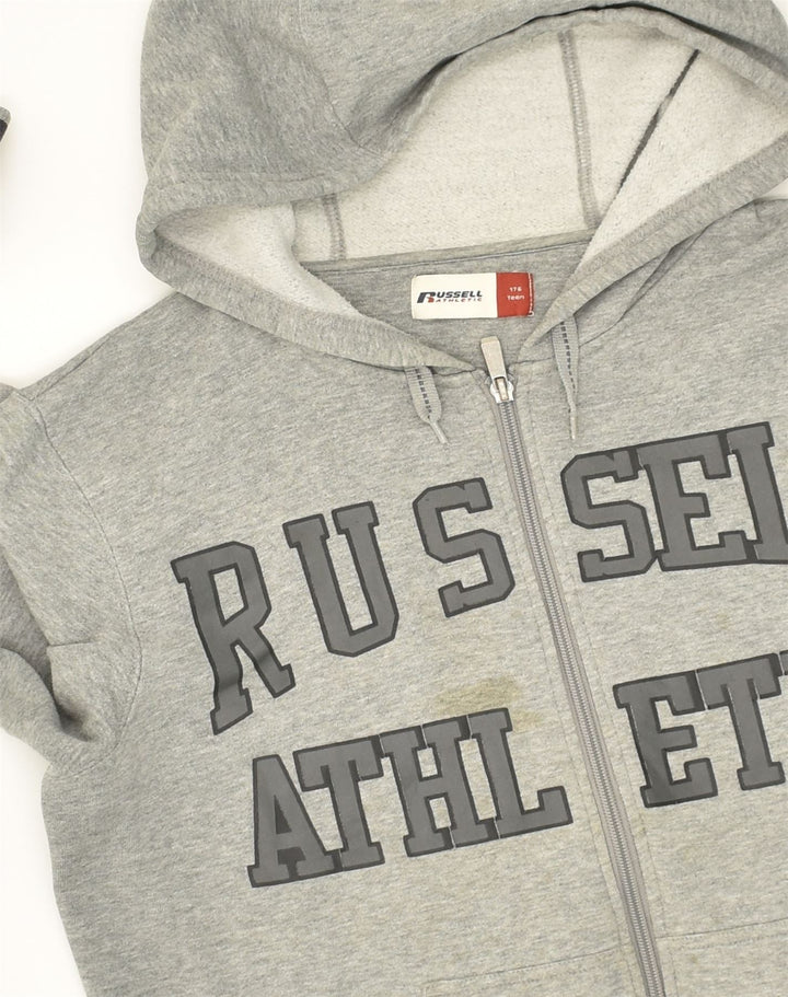 RUSSELL ATHLETIC Boys Graphic Zip Hoodie Sweater 15-16 Years Grey Cotton | Vintage Russell Athletic | Thrift | Second-Hand Russell Athletic | Used Clothing | Messina Hembry 