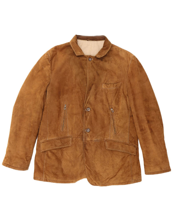 Винтажная мужская замшевая куртка, размер 60, 3XL, коричневая кожа