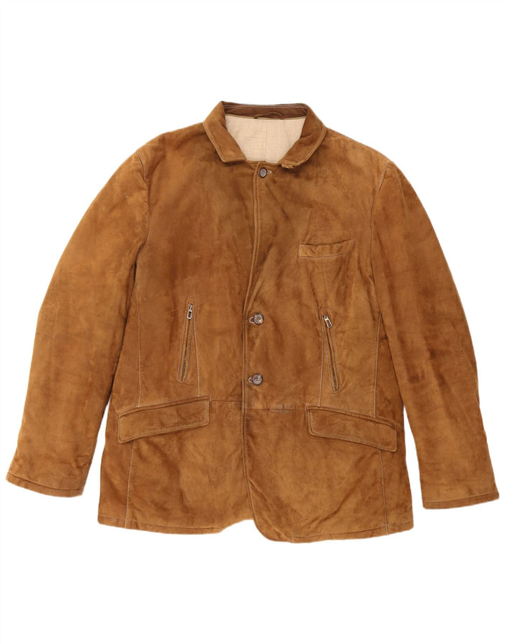 Винтажная мужская замшевая куртка, размер 60, 3XL, коричневая кожа