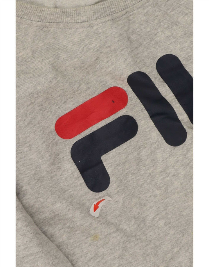 Мужской свитшот с рисунком Fila, хлопковый джемпер среднего серого цвета в крапинку