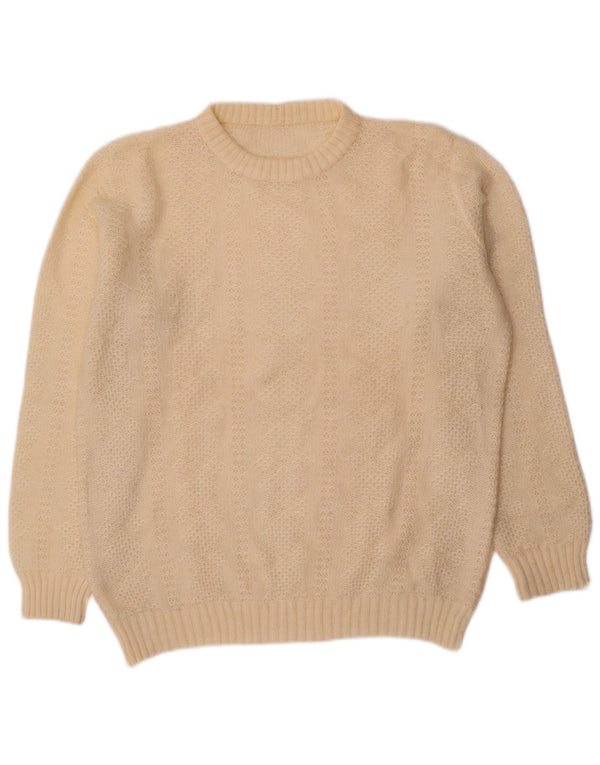 Винтажный женский джемпер с круглым вырезом, Великобритания, 18 XL, белый с геометрическим узором