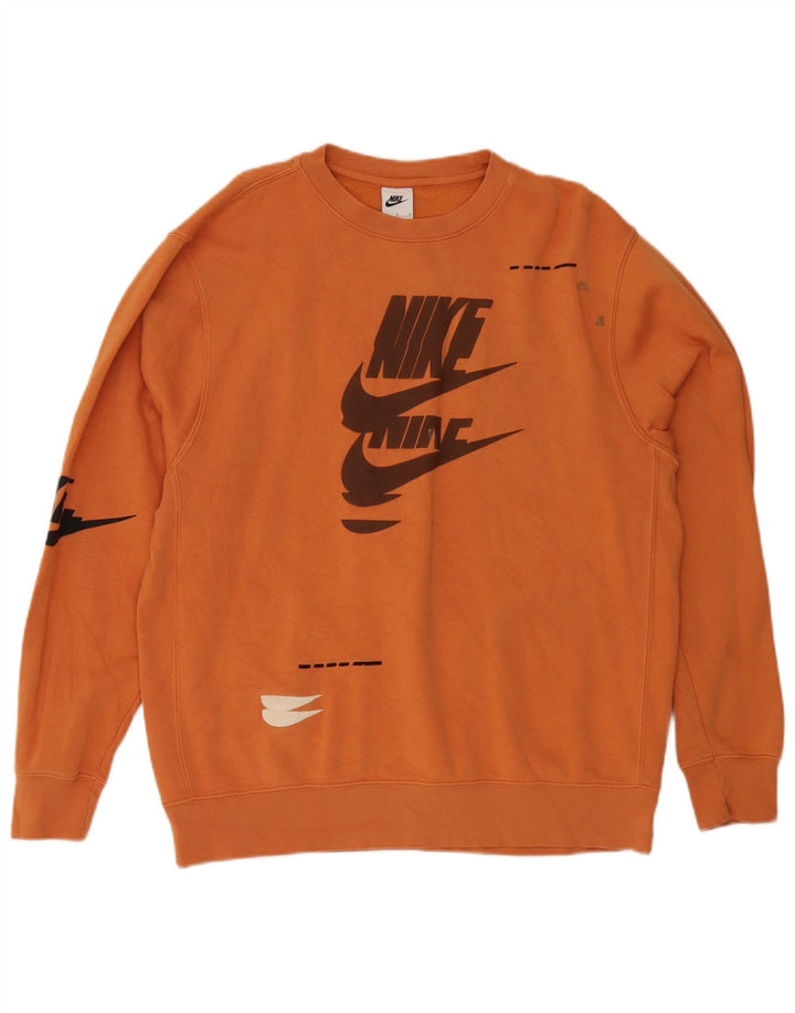 Мужской свитер с рисунком Nike, большой оранжевый хлопковый джемпер