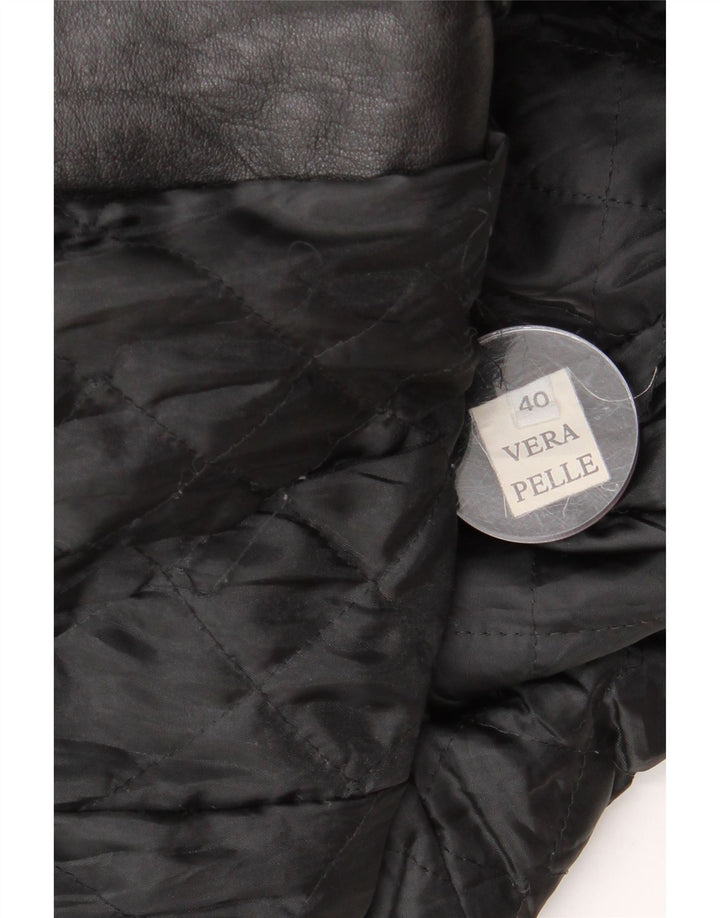 Винтажное женское кожаное пальто IT 40 маленькое черное кожаное