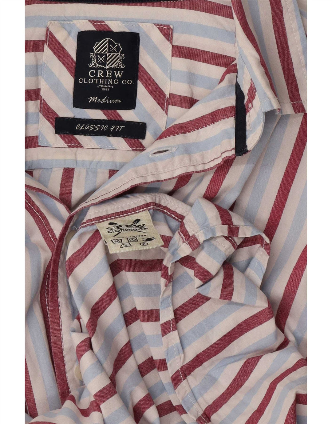 Crew Clothing Мужская рубашка классического кроя из хлопка средней синей полоски